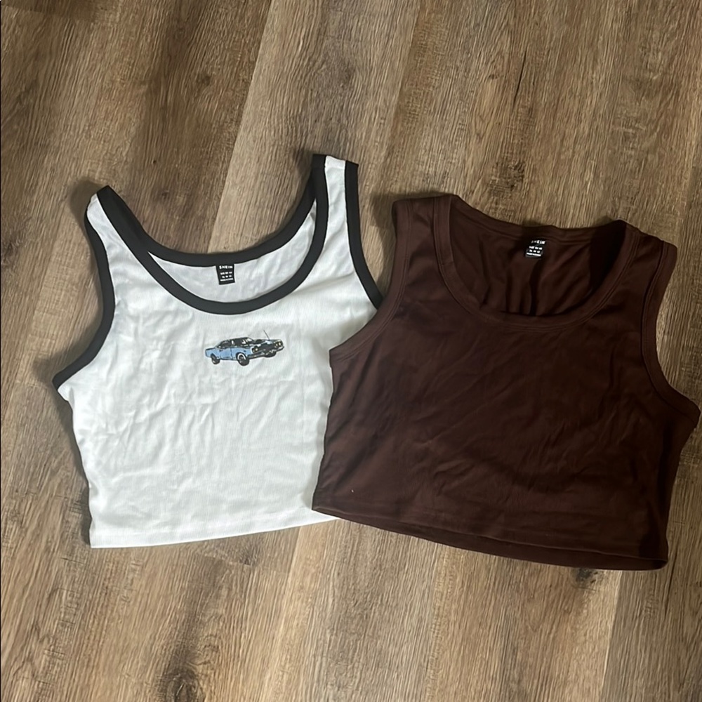 NWOT SHEIN White and Brown Ribbed Crop Tops XL